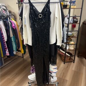 Niteline Black Sequin Dress with Unique Detail